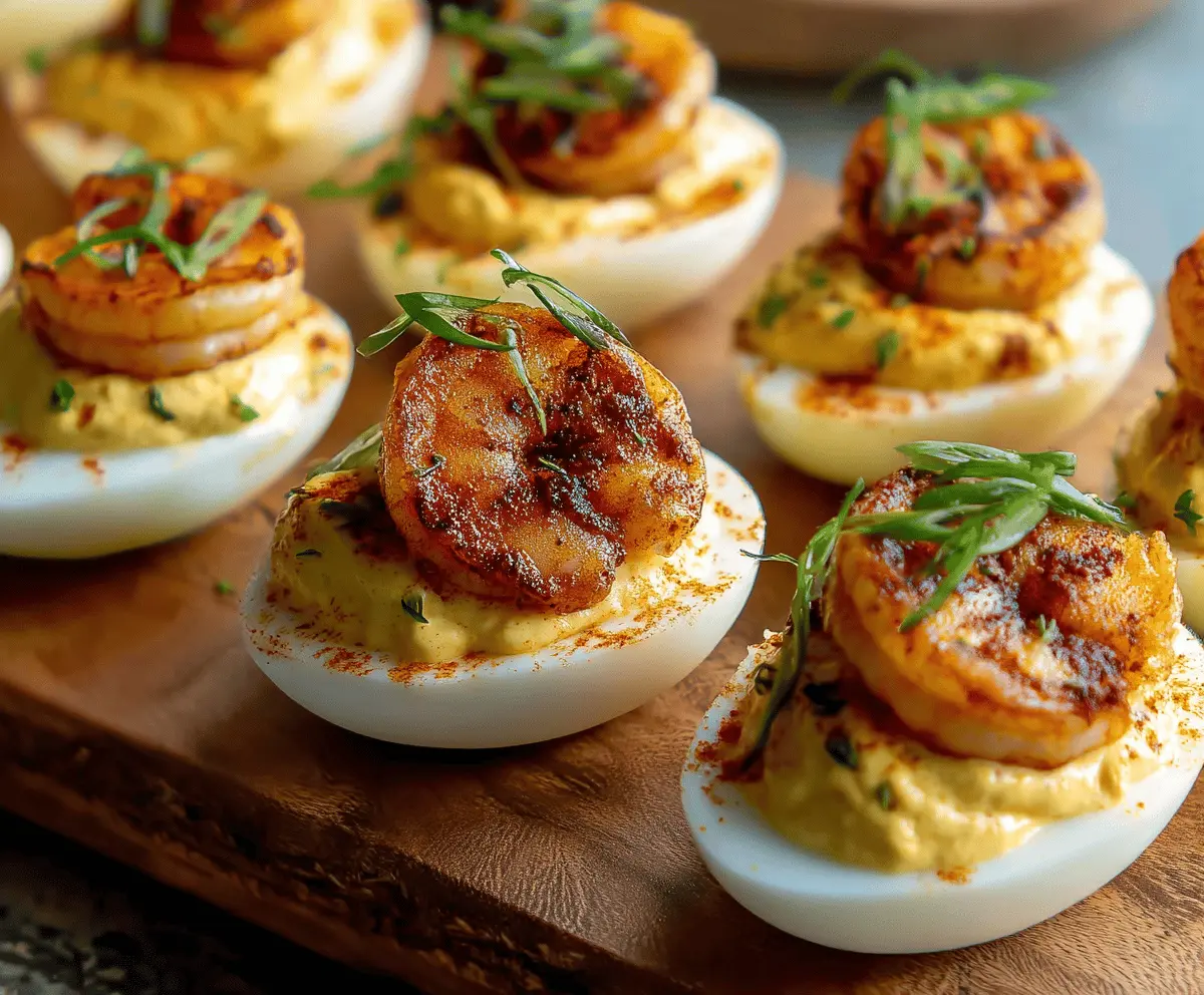 Delicious Cajun Shrimp Deviled Eggs with spicy Cajun seasoning and creamy filling