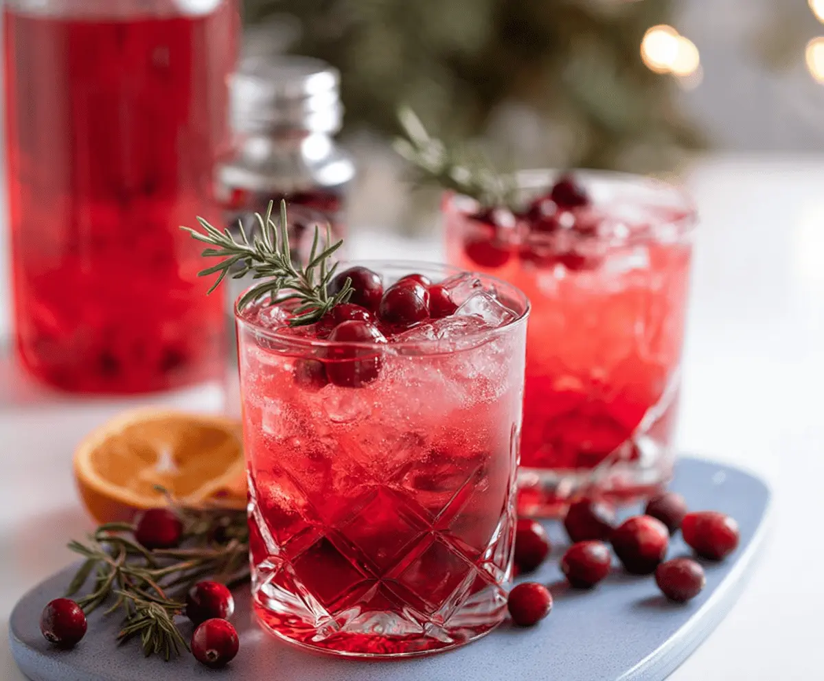 Refreshing Cranberry Gin Spritz cocktail garnished with fresh cranberries and mint