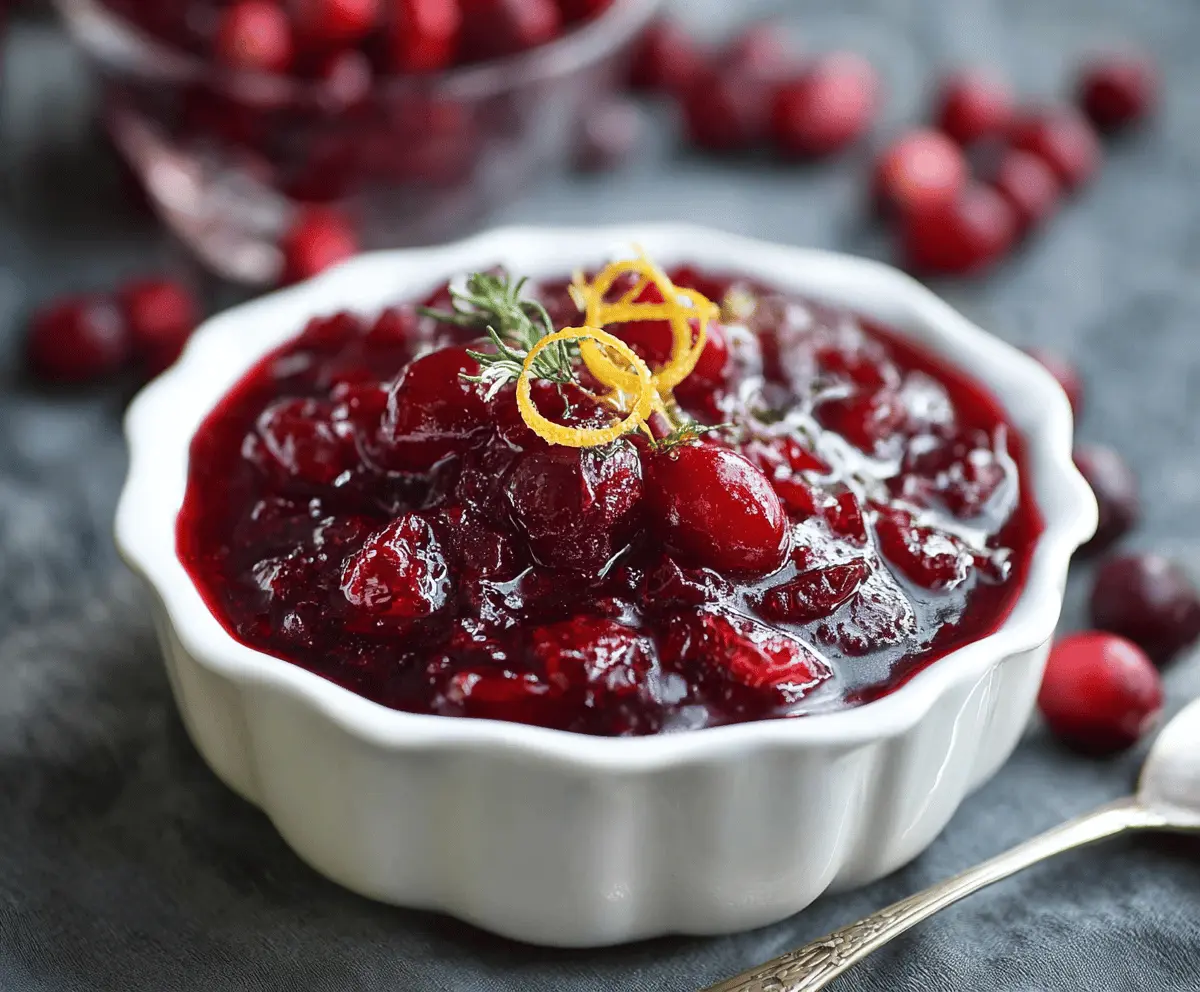 Creamy cranberry vanilla sauce served in a bowl, perfect for holiday desserts