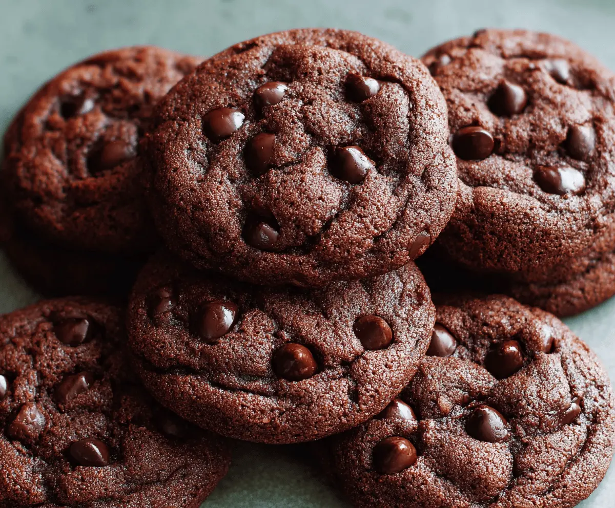 Delicious homemade double chocolate chip cookies with gooey chocolate chunks.