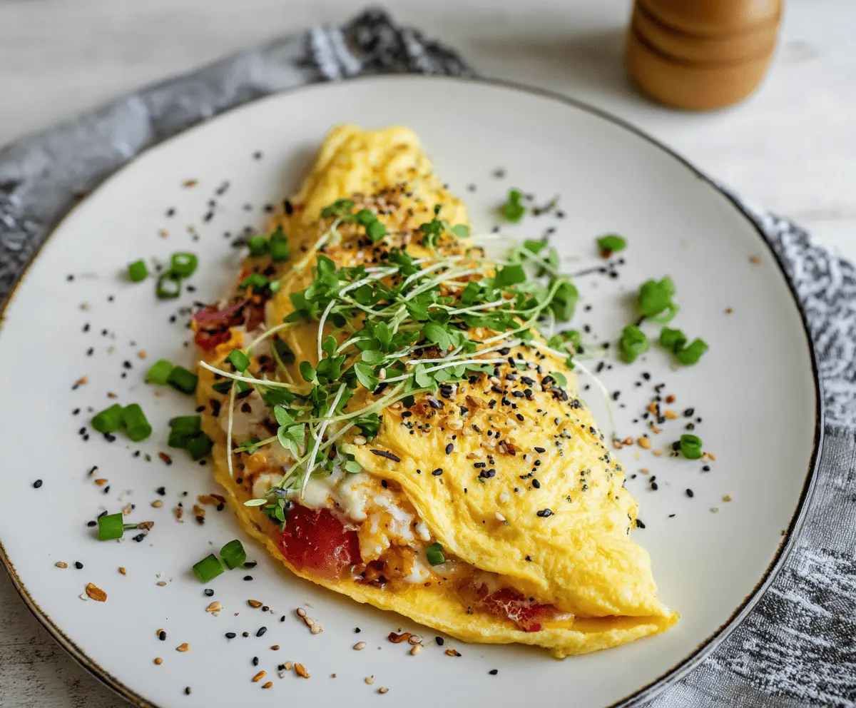Delicious Everything Bagel Omelet filled with savory ingredients for a hearty breakfast