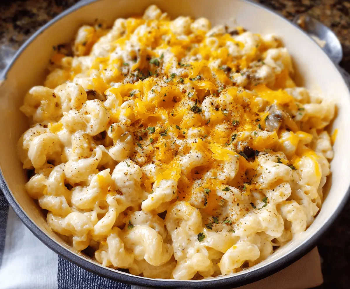 Creamy high protein mac and cheese served in a bowl, perfect for muscle building and healthy eating.