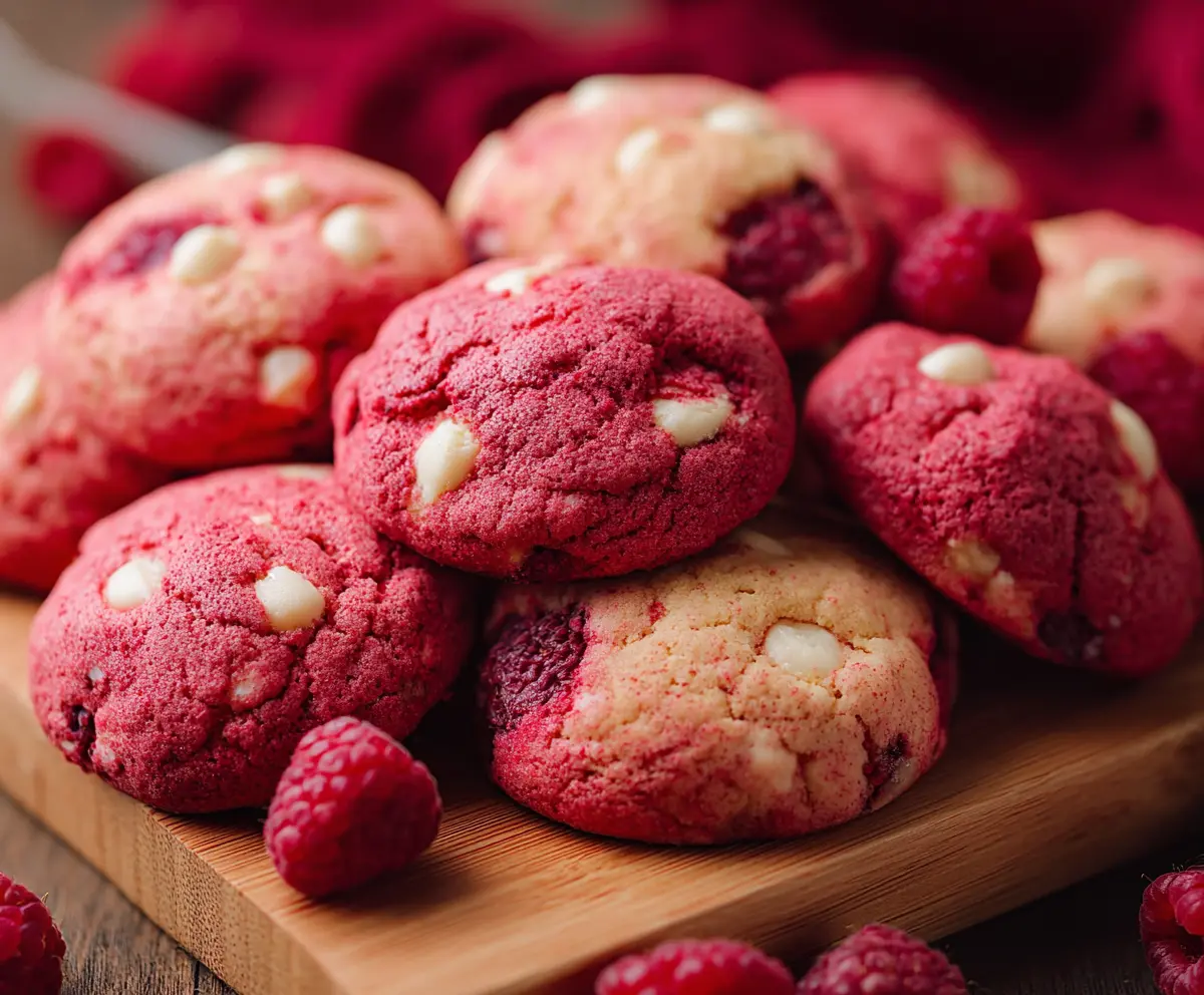 Delicious moist raspberry cookies with fresh raspberries and a soft, chewy texture.
