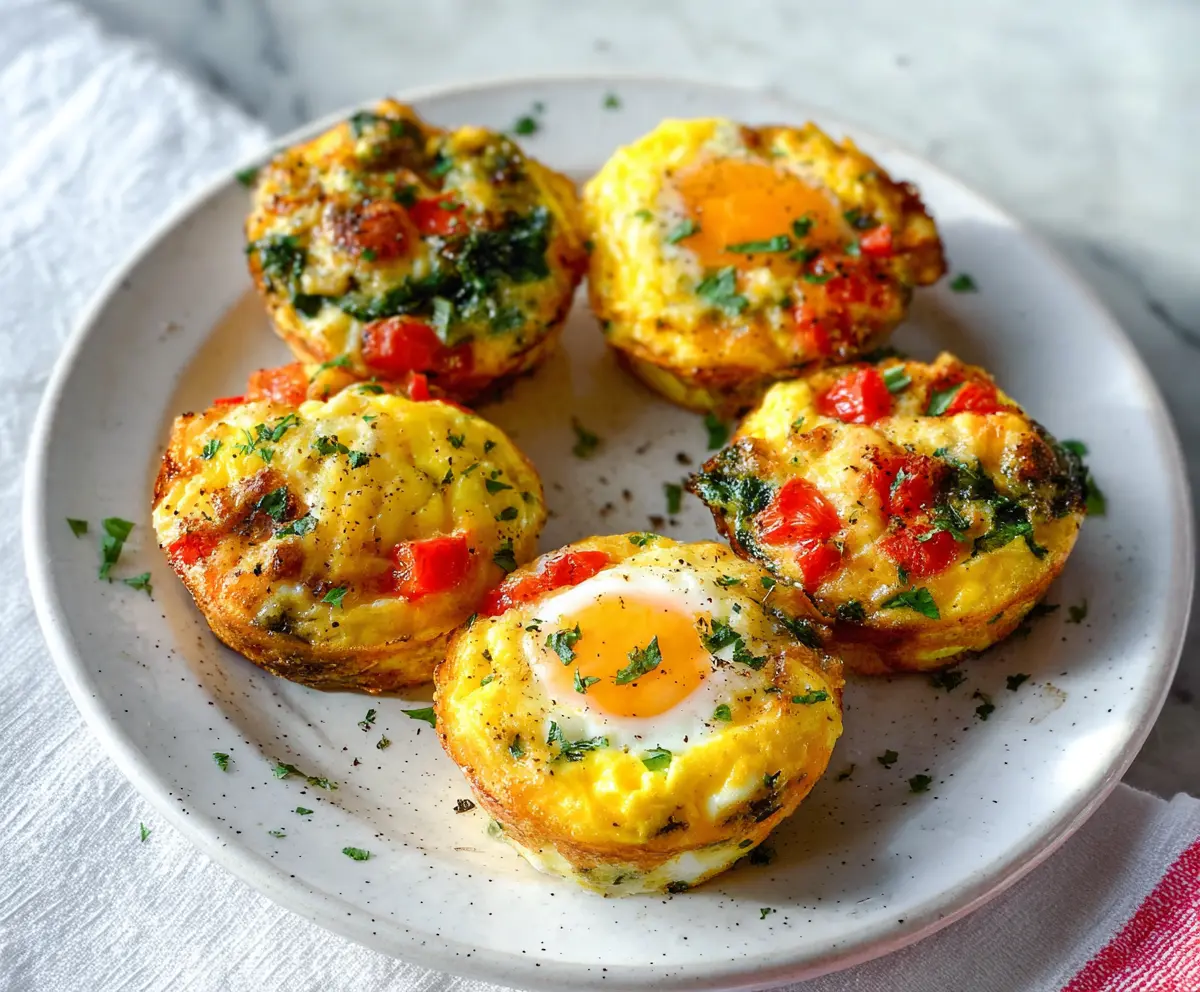 Delicious baked egg breakfast cups with vegetables and cheese in a muffin tin