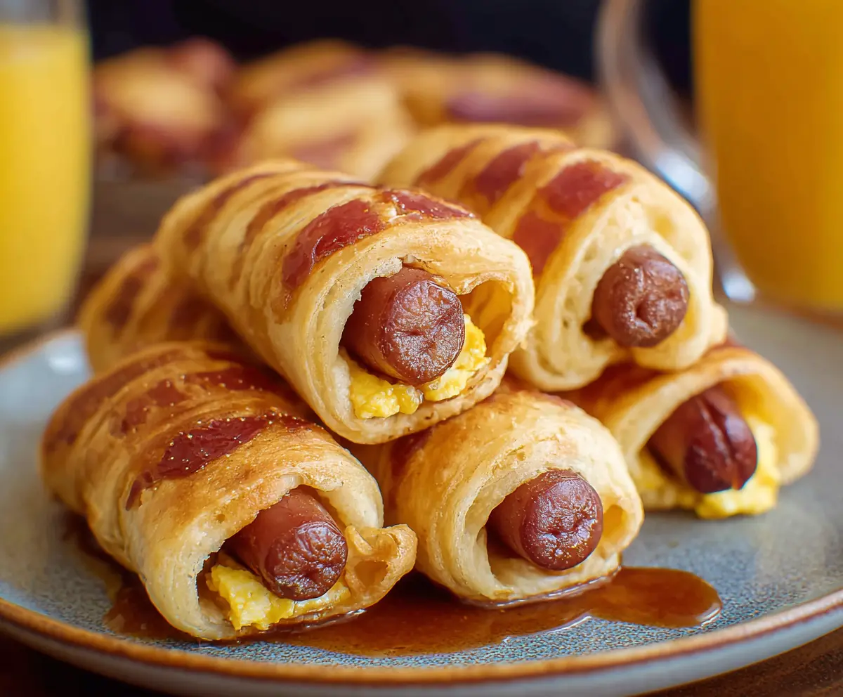 Delicious breakfast pigs in a blanket with golden-brown pastry and savory sausage filling