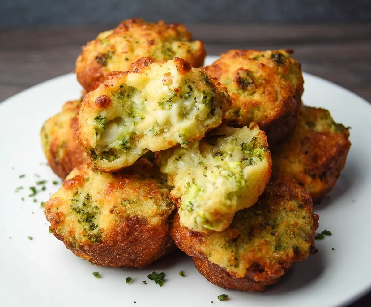 Delicious broccoli cheese bites on a serving plate, perfect for a snack or appetizer.