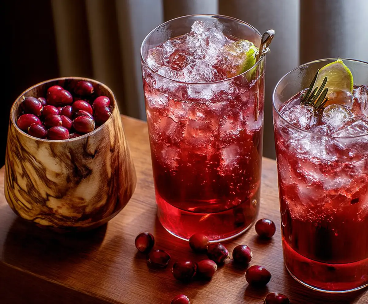 Festive Cranberry Rum Punch served in a clear glass with fresh cranberries and mint garnish