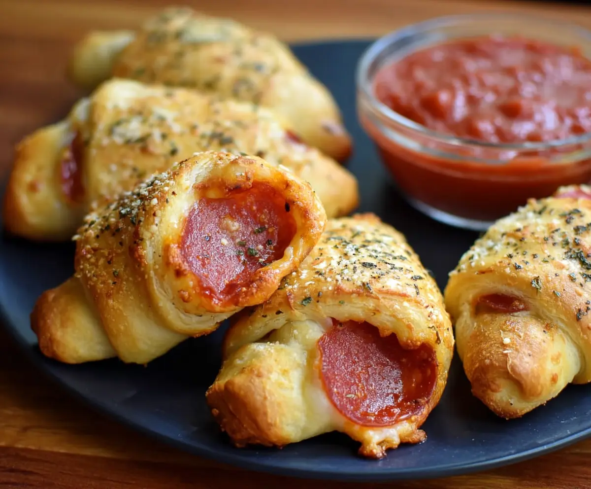 Delicious crescent pizza rolls filled with cheese and pepperoni, perfect for a quick snack.
