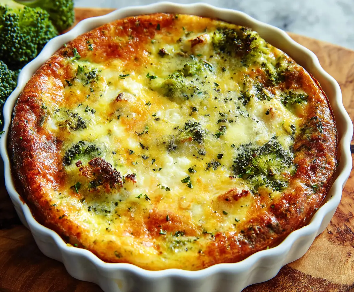 Delicious crustless quiche with fresh vegetables and melted cheese on a plate.