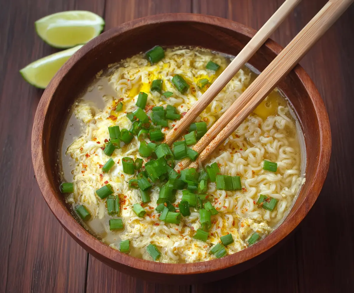 Delicious Egg Drop Ramen Soup with soft-boiled eggs and savory broth served in a bowl