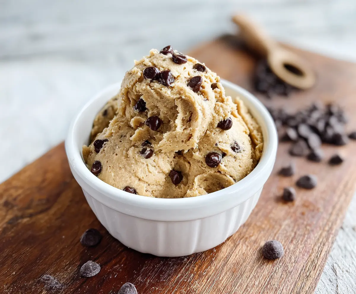 Creamy Greek yogurt cookie dough ready to enjoy as a healthy dessert treat.