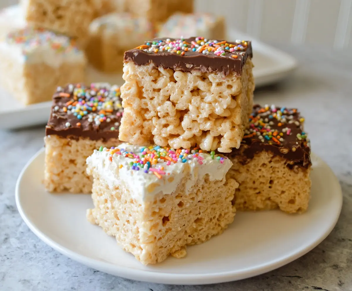 Delicious homemade Protein Rice Krispie Treats on a plate, perfect for a healthy snack