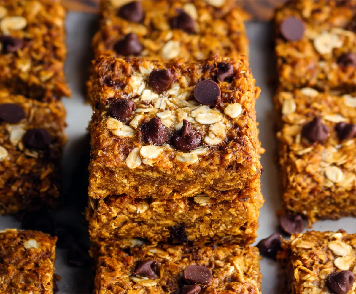 Delicious homemade pumpkin oatmeal bars with a golden crust and pumpkin filling, perfect for fall desserts.