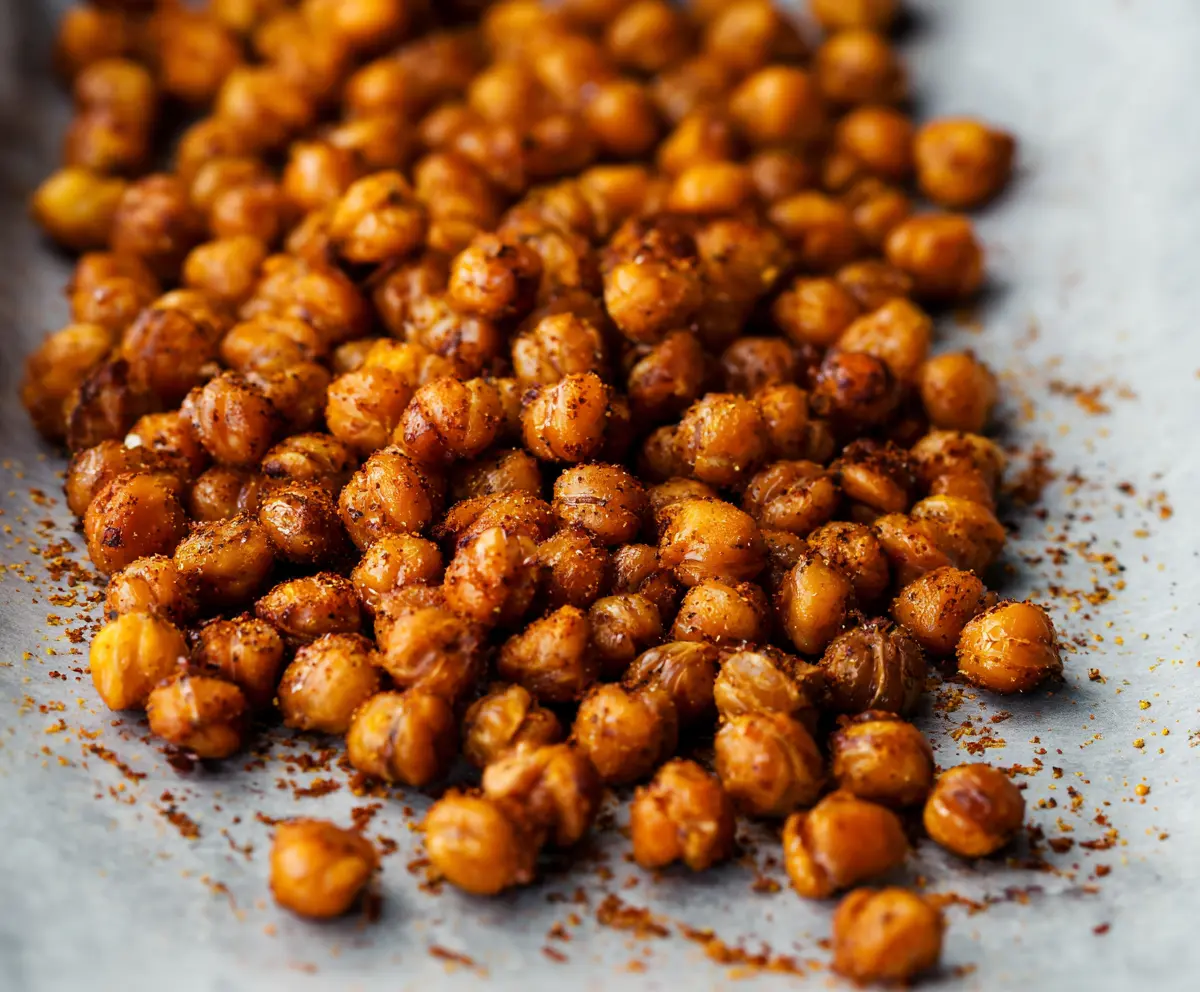 Crunchy roasted chickpeas seasoned with spices, perfect for a healthy snack.
