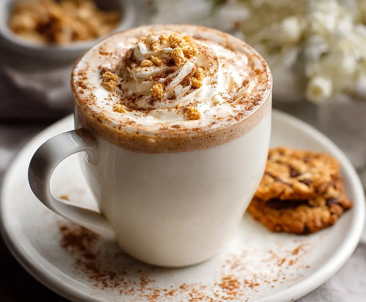A cozy mug of Snickerdoodle Hot Chocolate topped with whipped cream and cinnamon, perfect for chilly evenings.