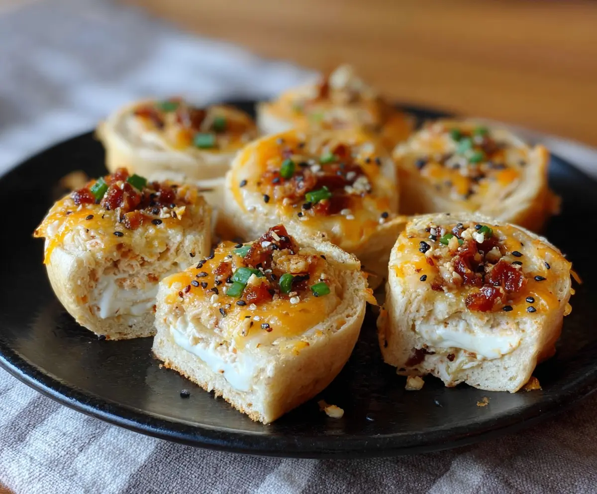 Tortilla Cream Cheese Bagel Bites served on a plate with herbs