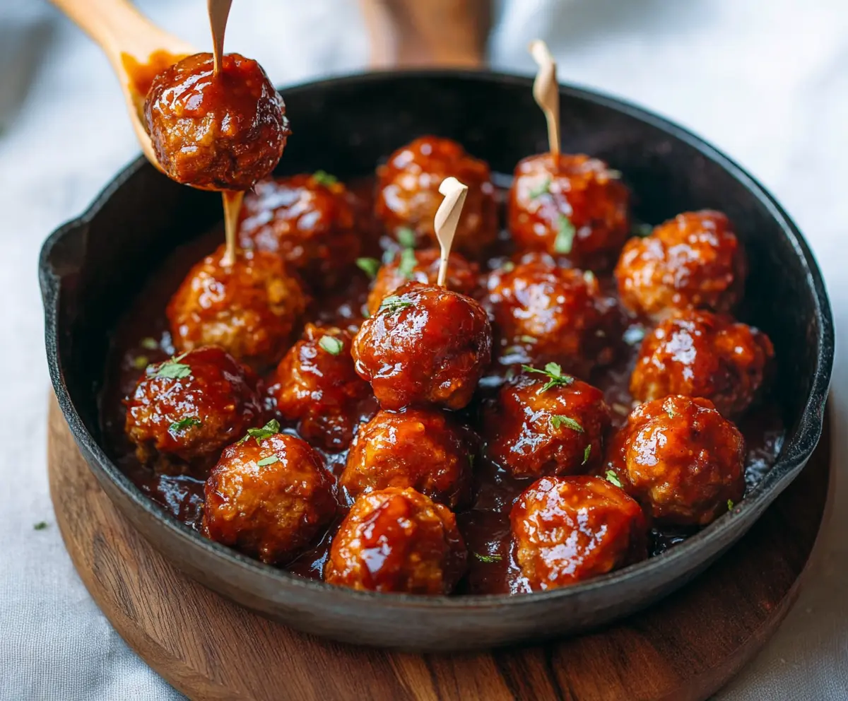 Delicious apricot BBQ cocktail meatballs served as an appetizer