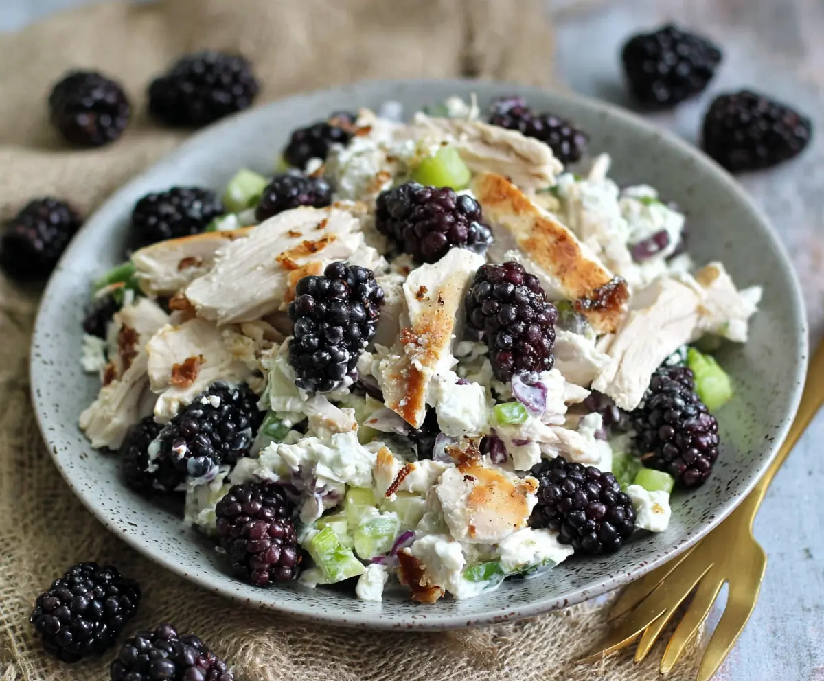 Delicious Blackberry Cottage Cheese Chicken Salad with fresh blackberries and creamy cottage cheese.