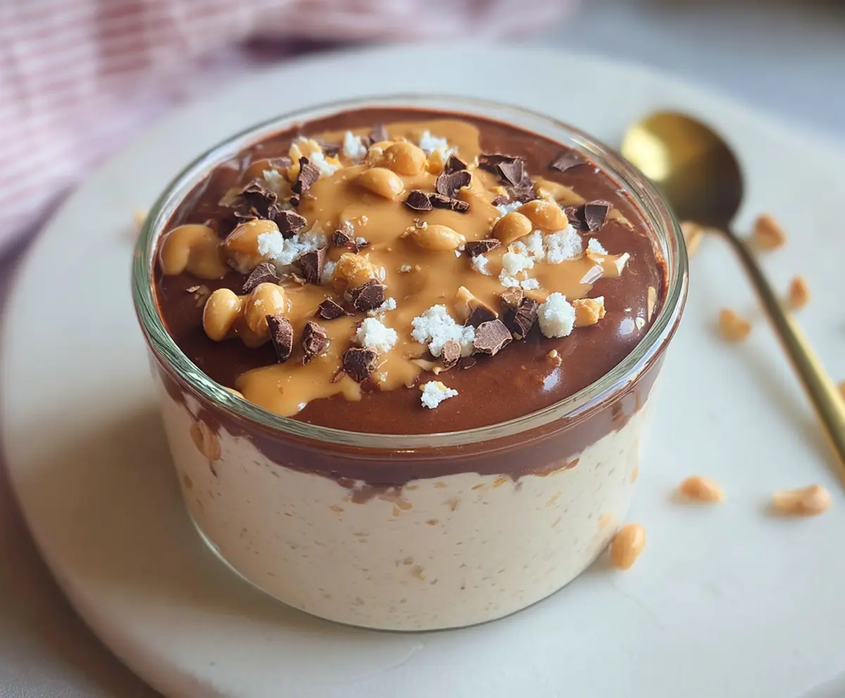 Delicious chocolate peanut butter cottage cheese dessert with a creamy texture and rich flavor.