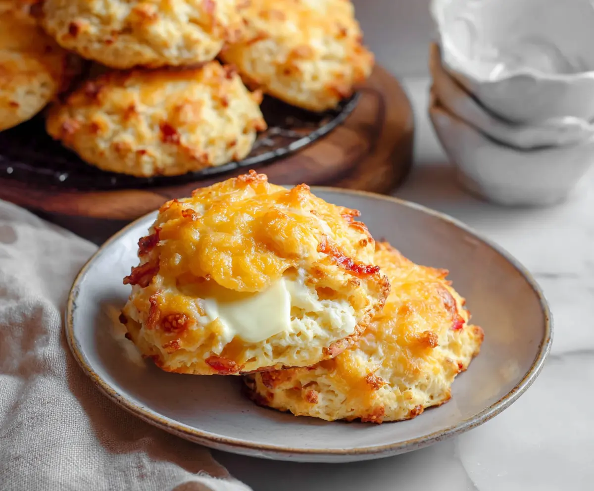 Delicious Cottage Cheese Breakfast Biscuits with golden crust and creamy filling on a morning plate.