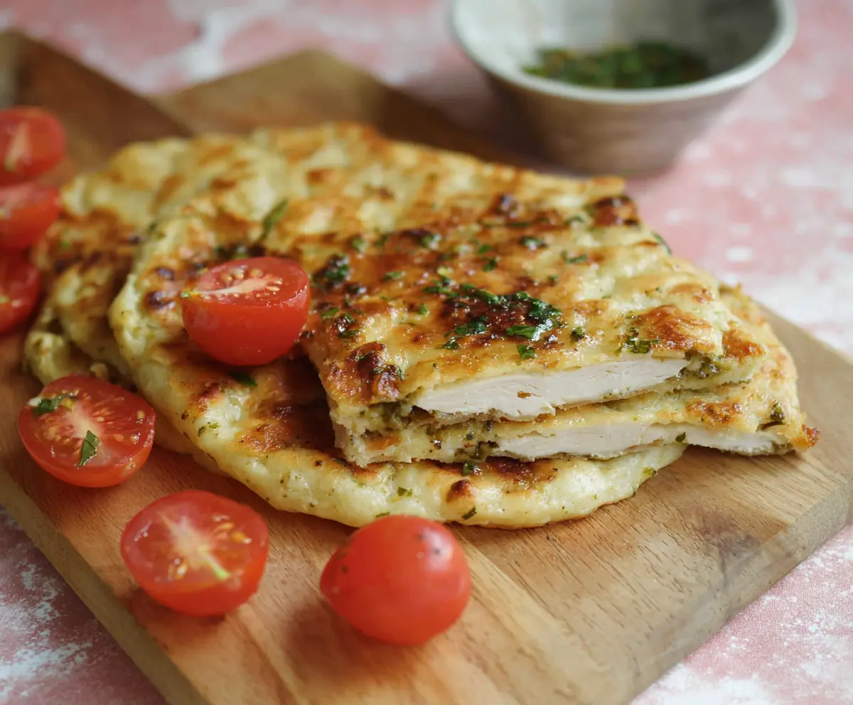 Delicious homemade cottage cheese flatbread topped with herbs and olive oil
