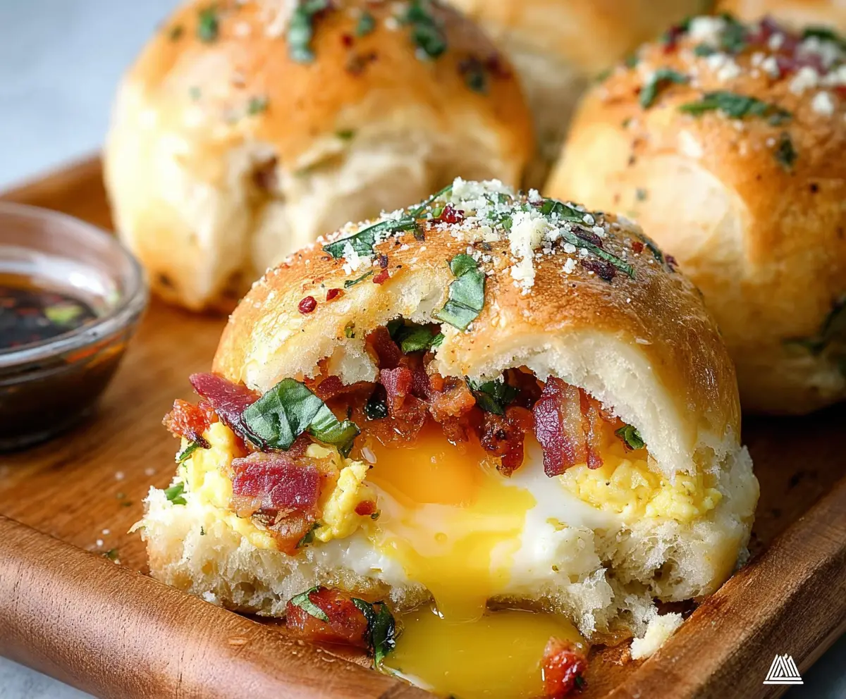 Delicious Italian Breakfast Bombs with melted cheese and savory ingredients on a rustic plate.