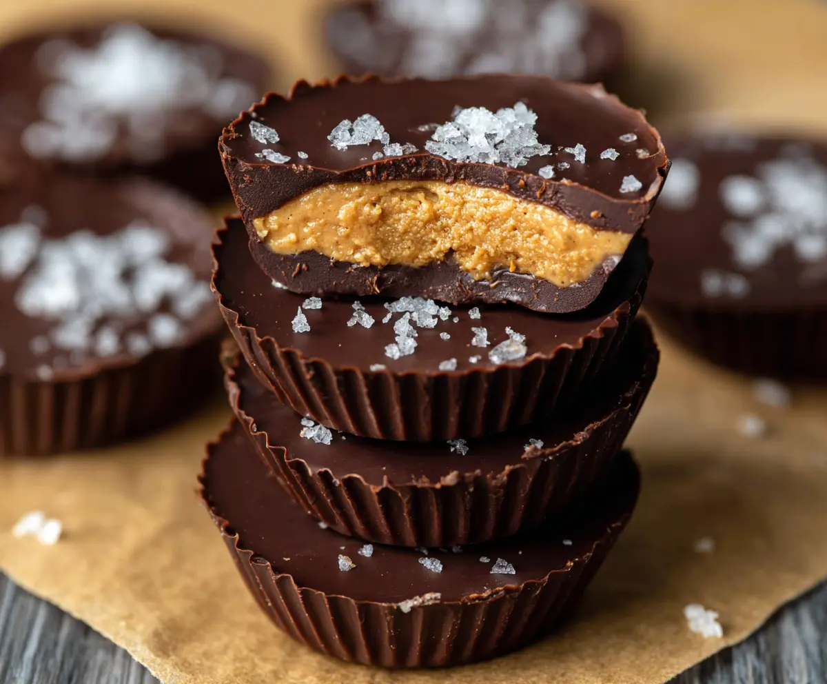 Delicious homemade protein peanut butter cups topped with chocolate for a healthy snack.
