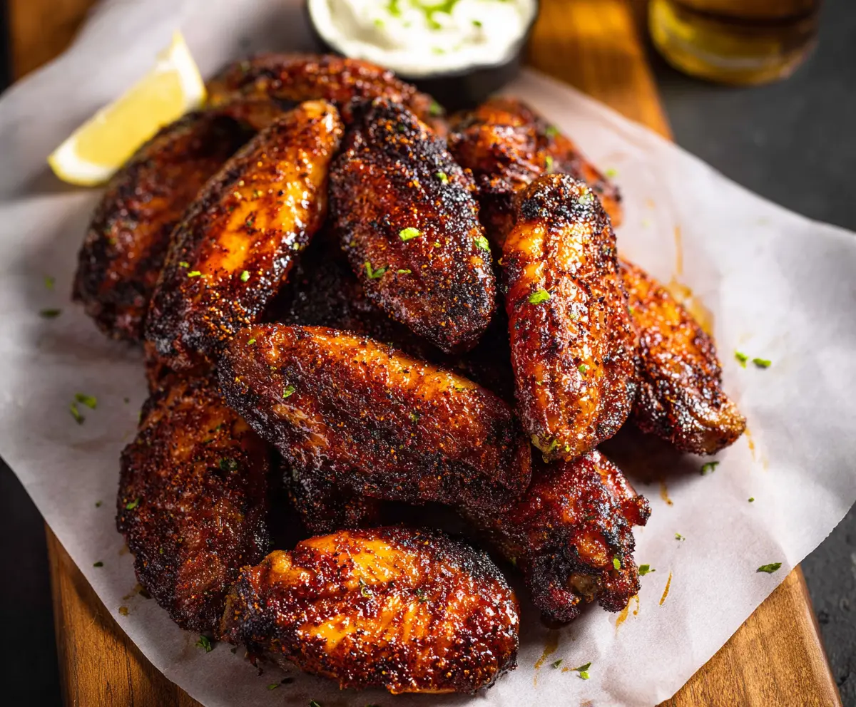 Delicious smoked chicken wings with crispy exterior and tender meat, perfect for grilling enthusiasts.