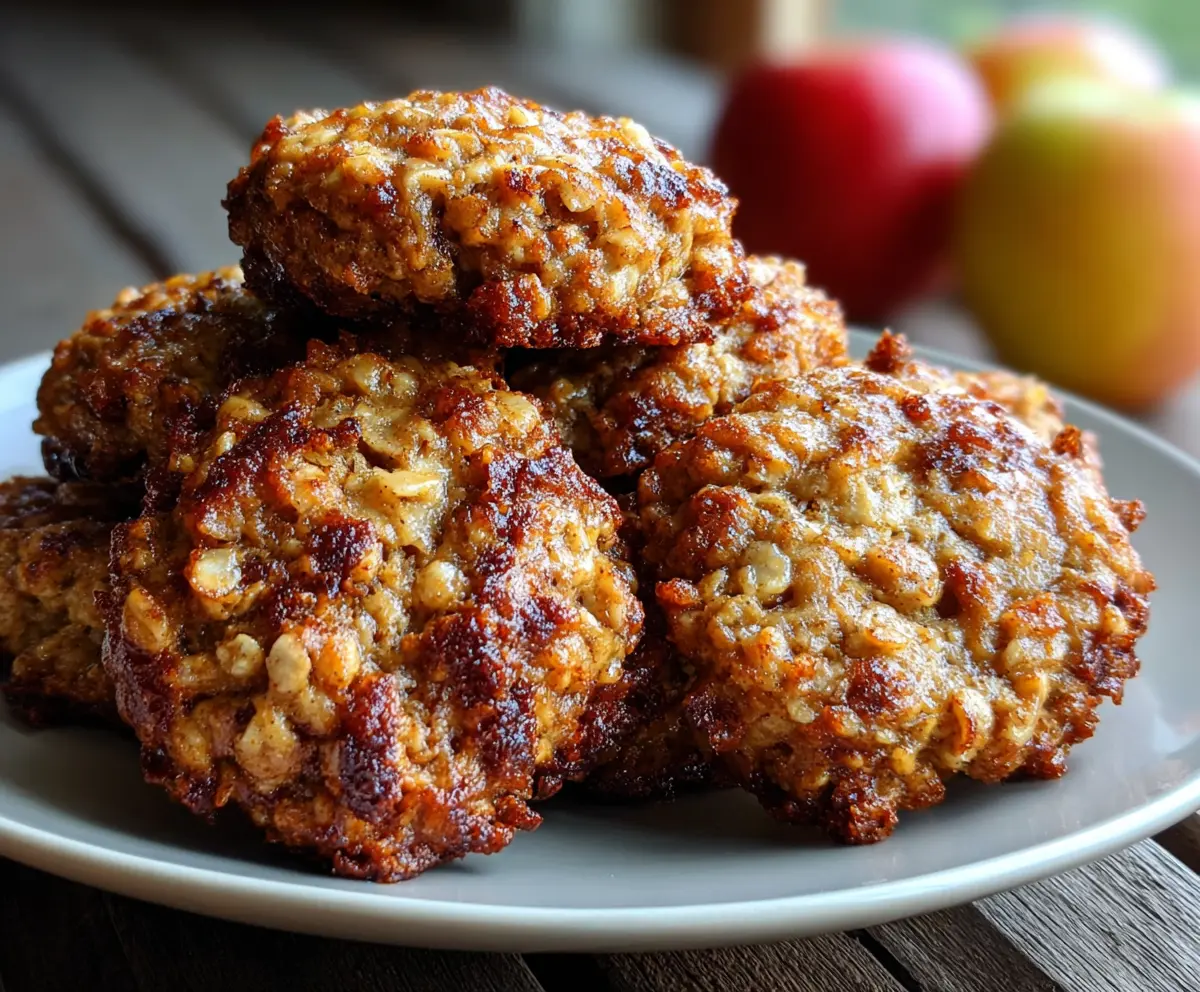 Homemade apple cinnamon cottage cheese breakfast cookies on a plate, perfect for healthy morning snacks.
