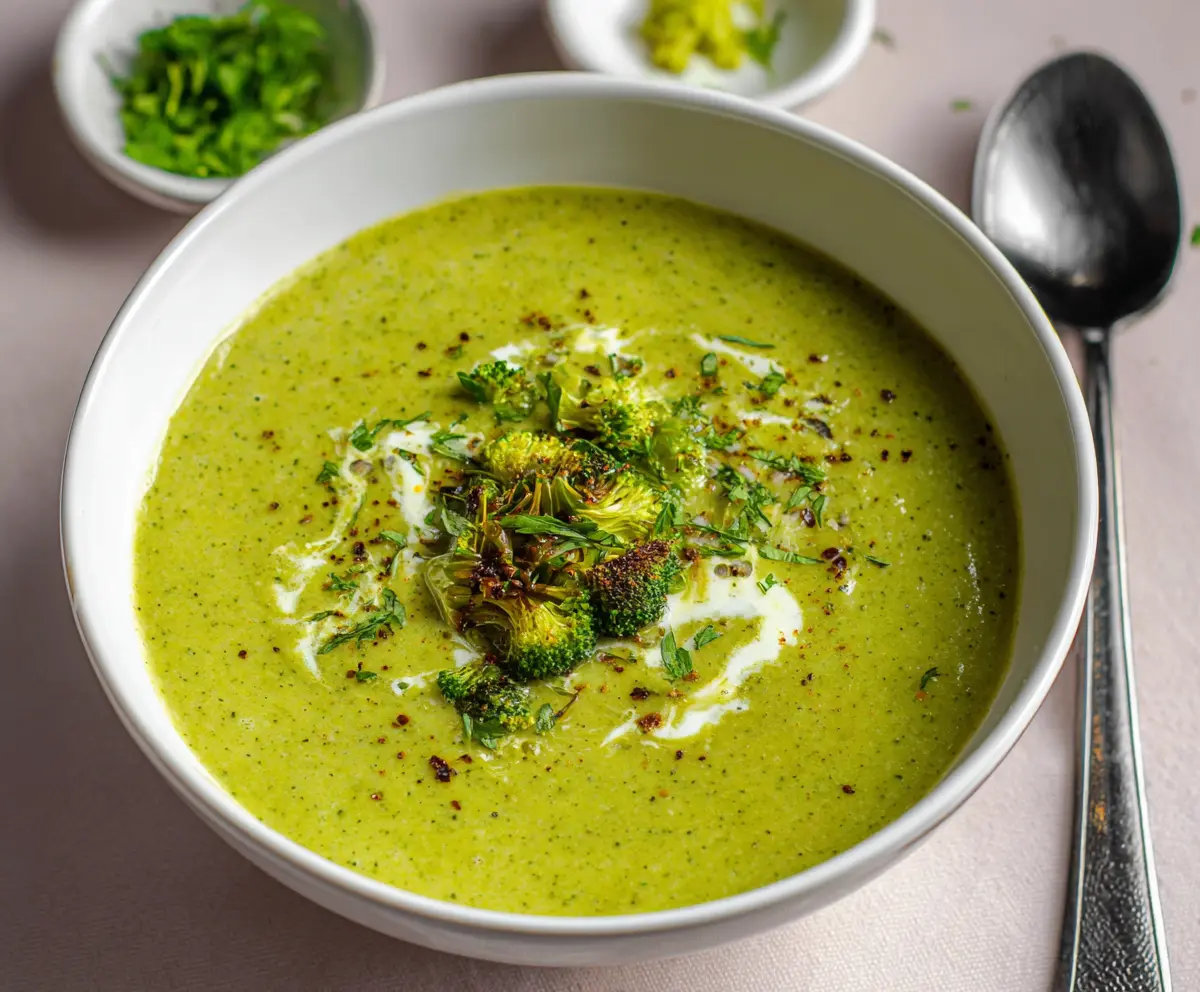 Creamy broccoli leek soup served in a rustic bowl, perfect for a healthy lunch or dinner.