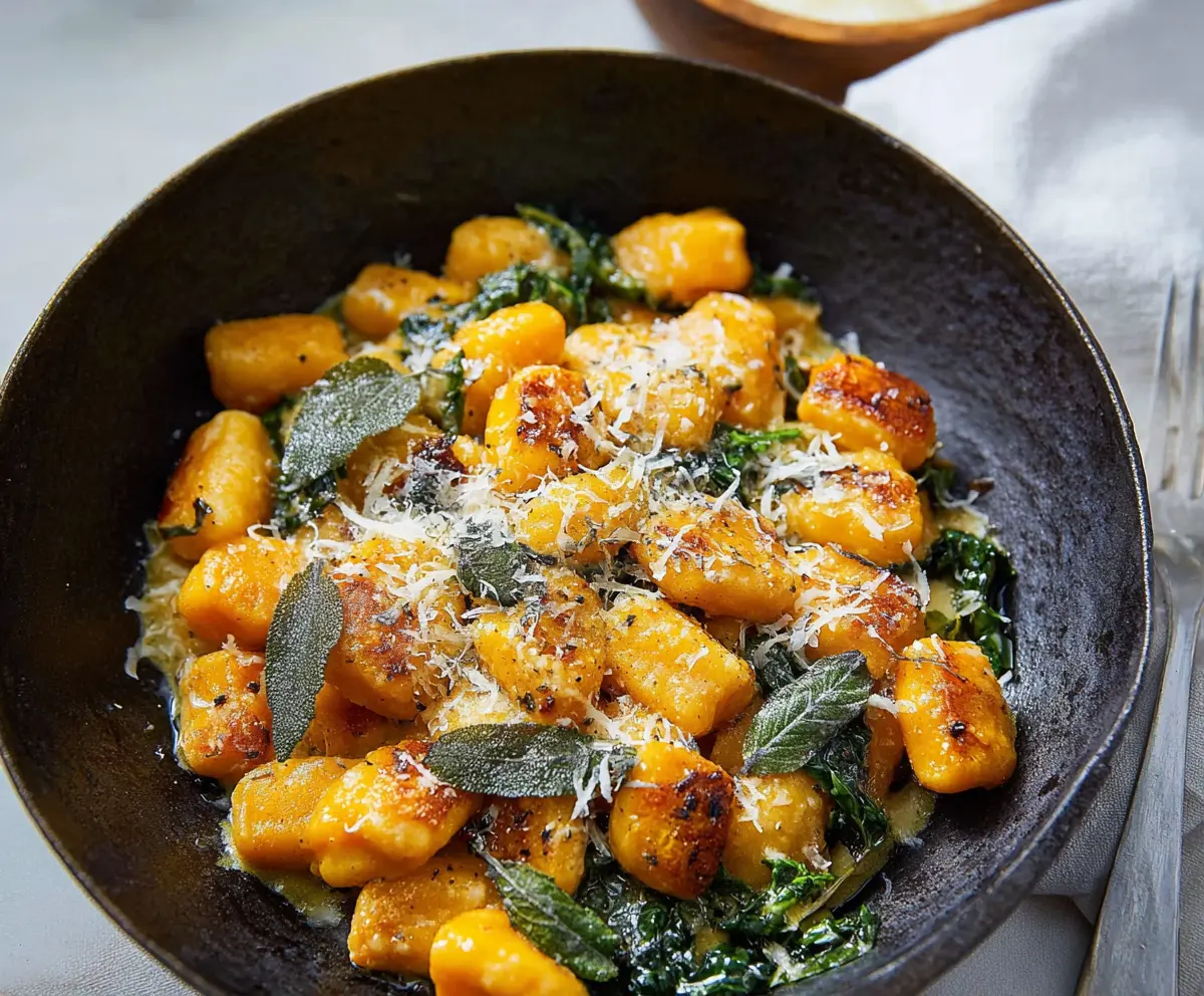 Delicious homemade butternut squash gnocchi served with sage and butter sauce