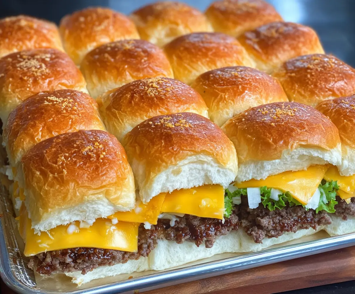 Delicious cheeseburger sliders made with soft Hawaiian rolls, perfect for parties and game day snacks.