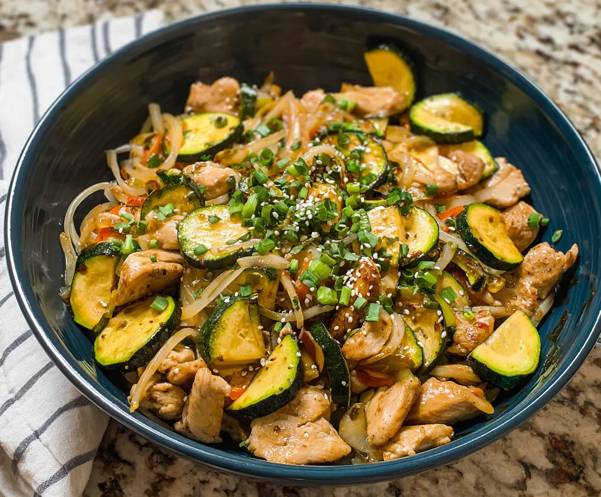 Delicious Chicken Zucchini Stir Fry with fresh vegetables and Asian-inspired spices