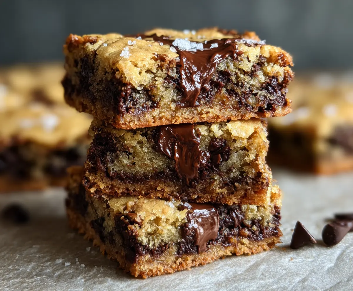 Delicious chocolate chip sourdough cookie bars with gooey texture and rich flavor.