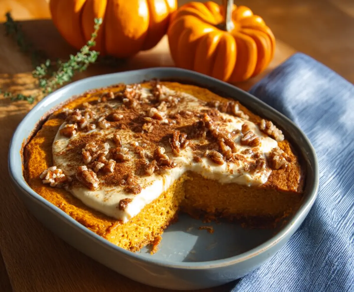 Delicious Cottage Cheese Pumpkin Bake served in a baking dish, perfect for a healthy breakfast or snack.