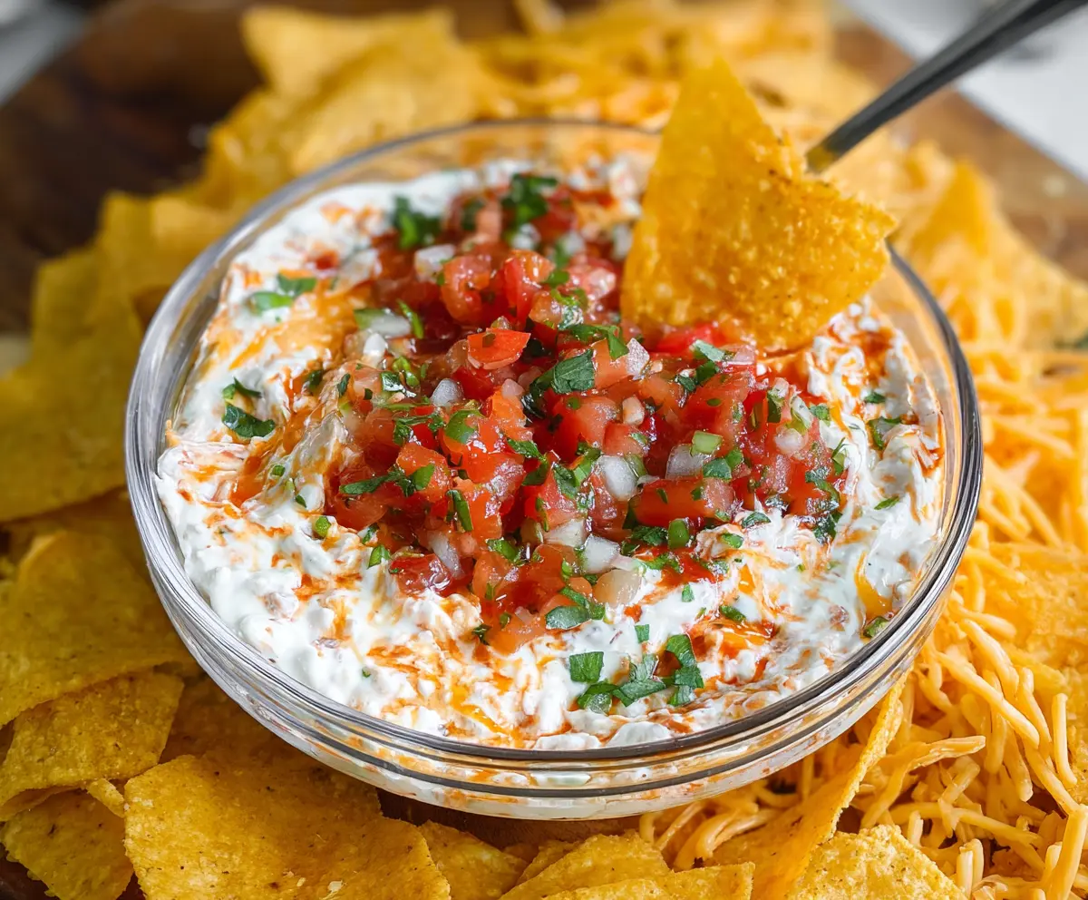 Cream Cheese Salsa Dip in a bowl with fresh vegetables for dipping.