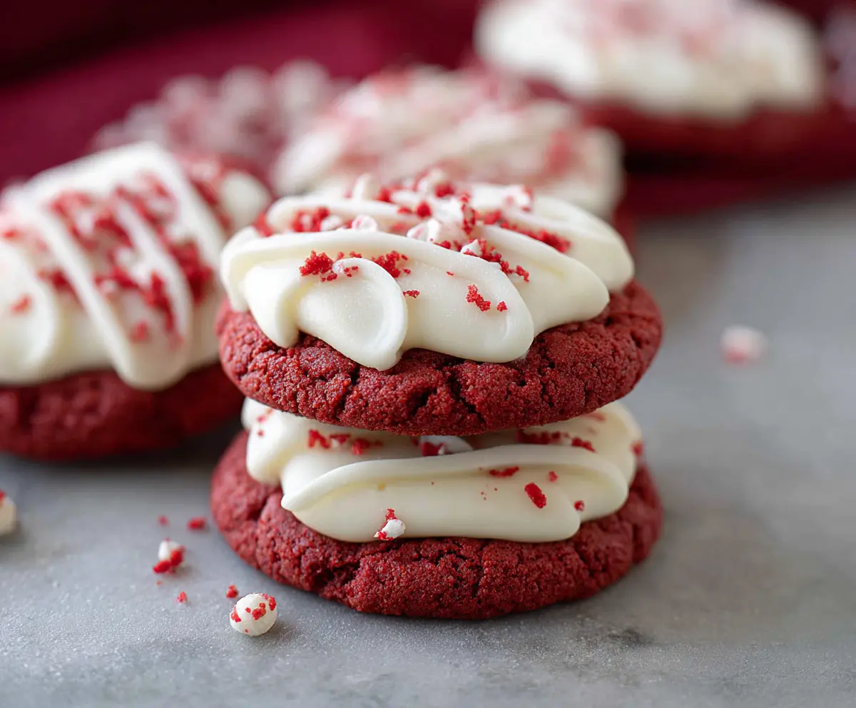 Delicious Crumbl Red Velvet Cupcake Cookies with creamy frosting and vibrant red color.