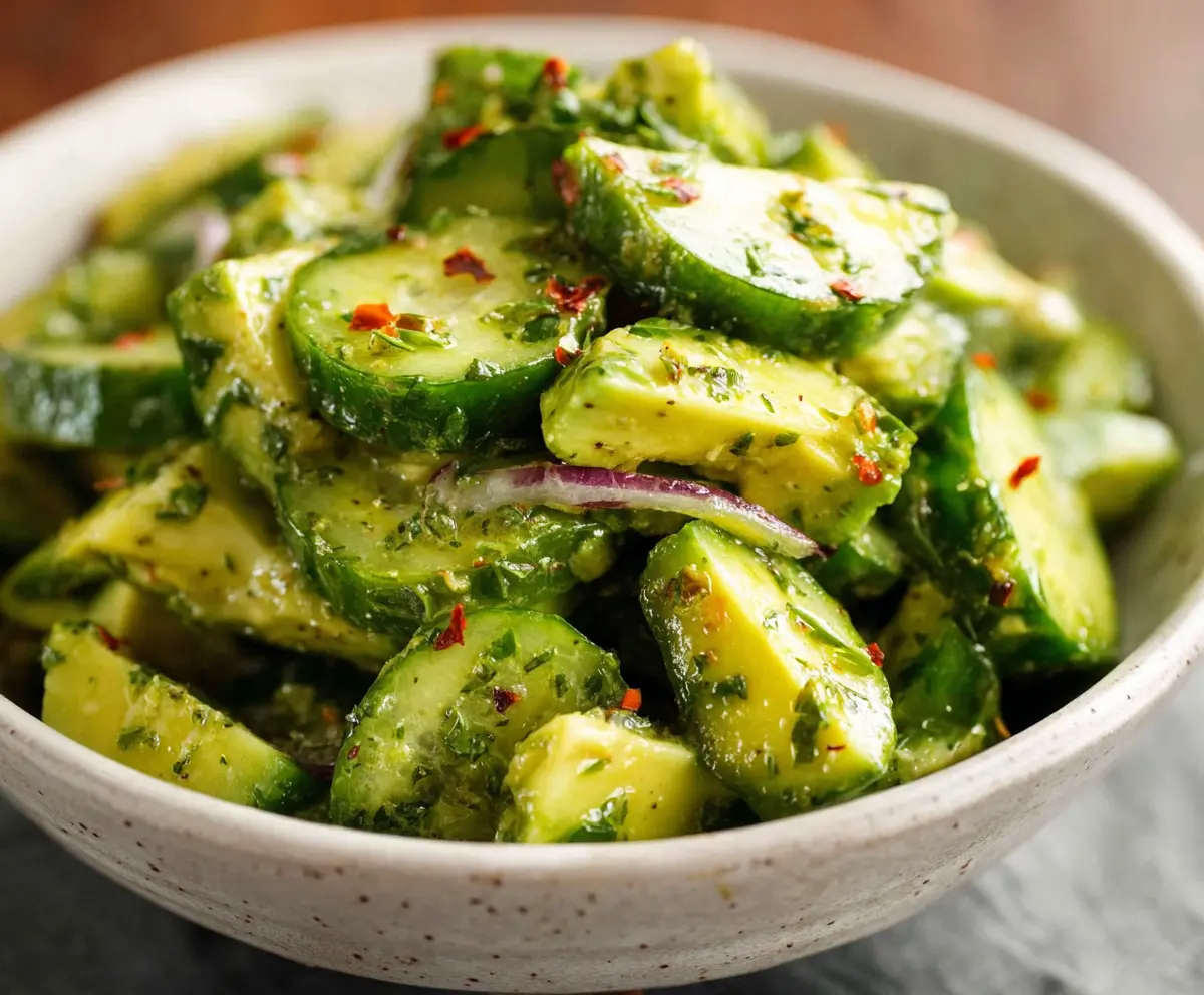 Fresh cucumber and creamy avocado salad in a bowl, healthy and refreshing meal option