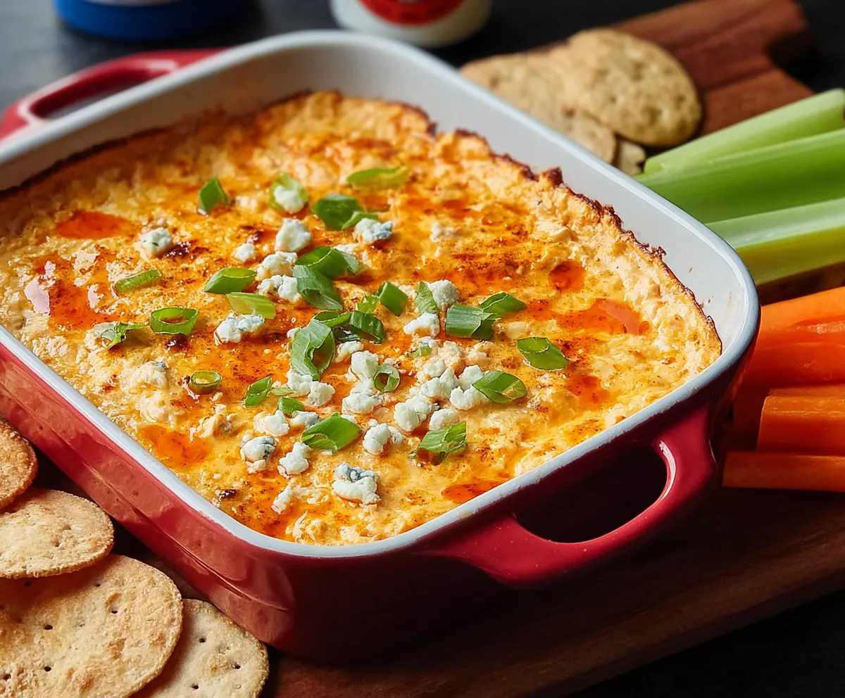 Creamy Buffalo Chicken Dip made with Frank's Red Hot sauce, perfect for parties and gatherings.