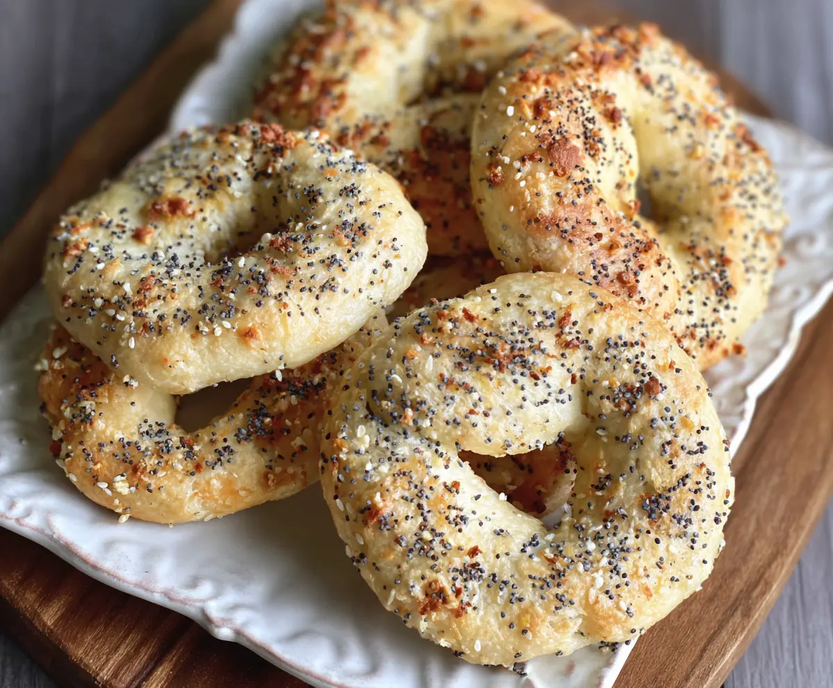 Delicious homemade gluten-free Greek yogurt bagels on a rustic wooden surface.