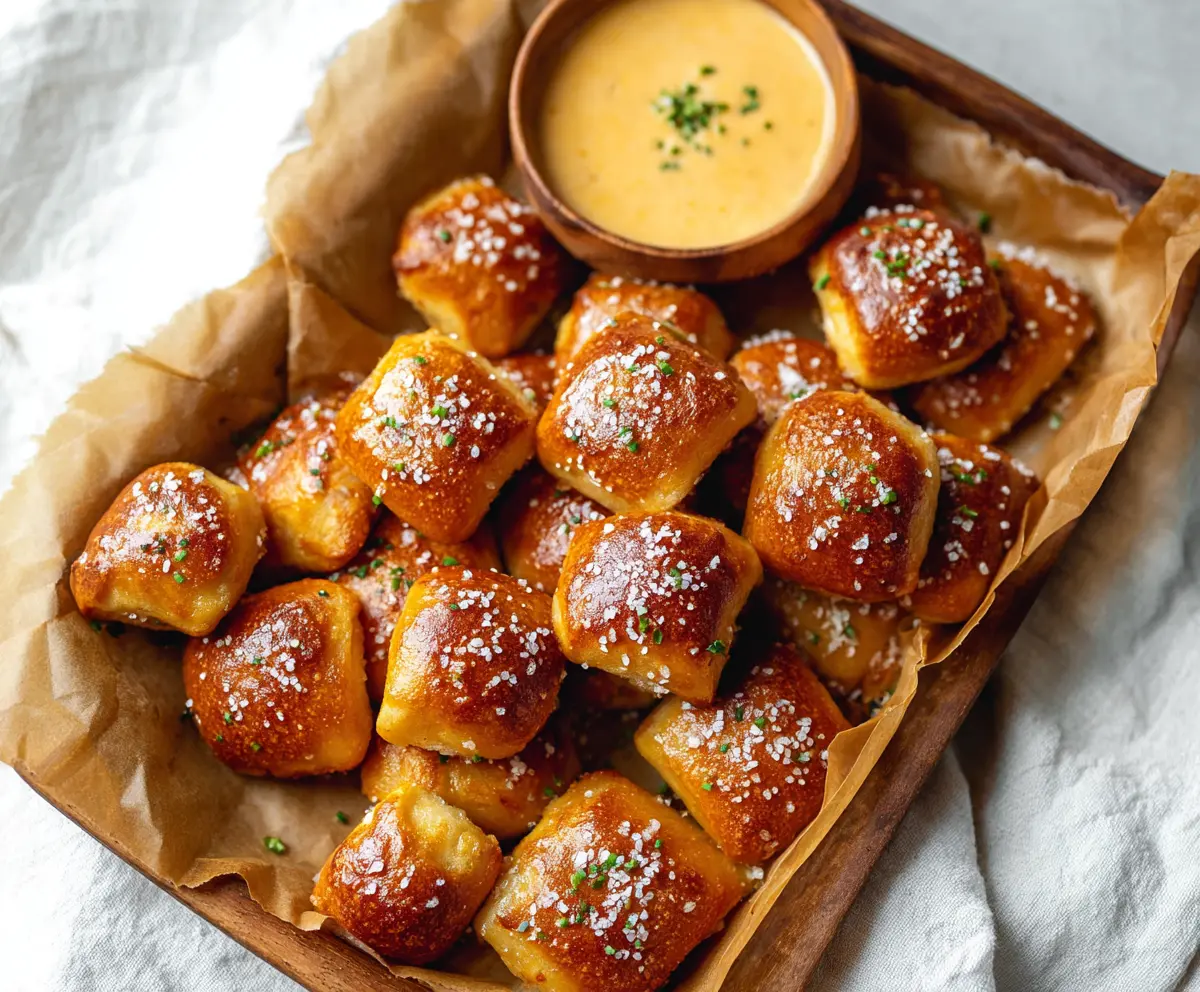 Delicious homemade soft pretzel bites served in a bowl, perfect for snacking.