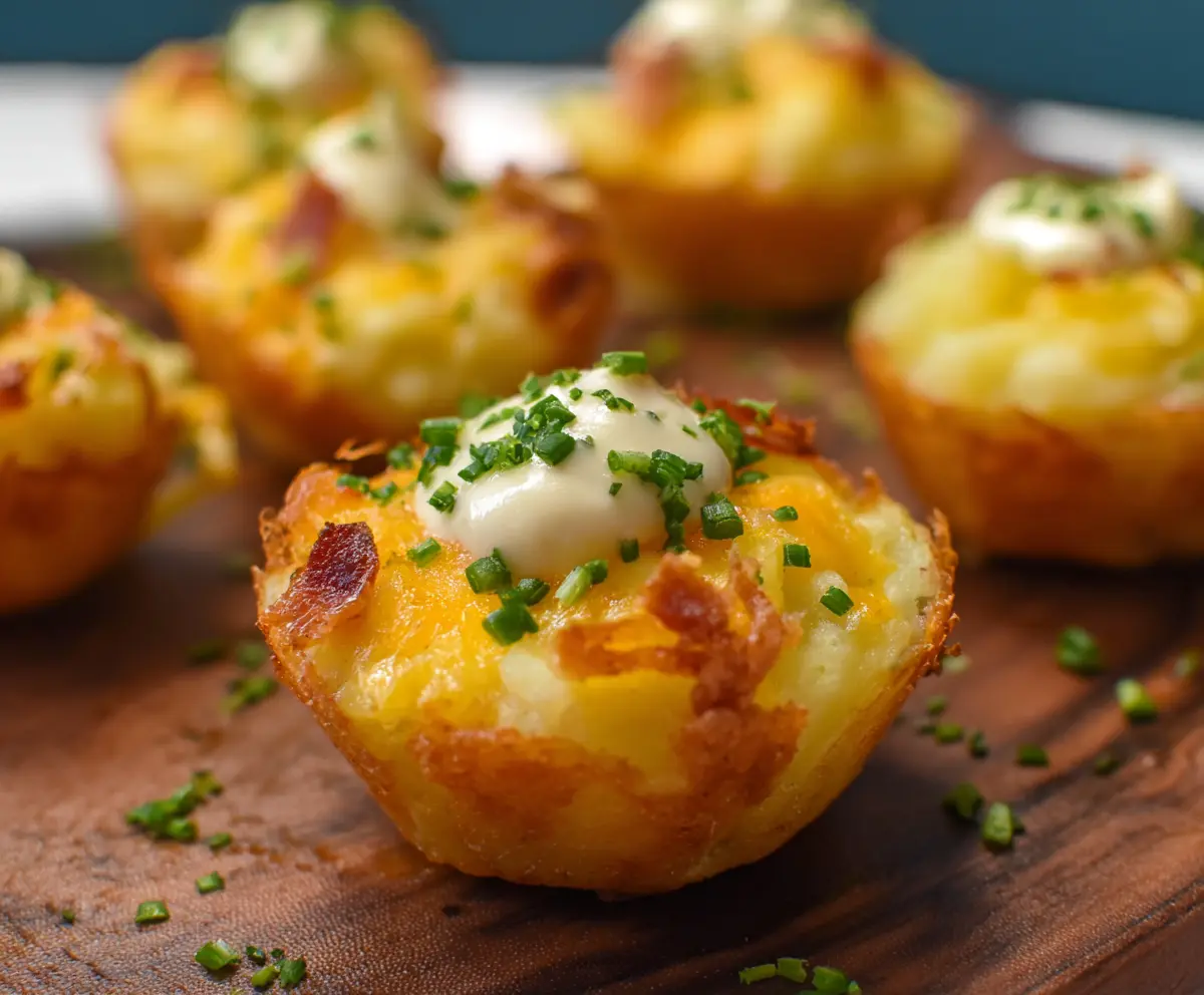 Plate of delicious mashed potato bites garnished with herbs, perfect for snacks or appetizers.