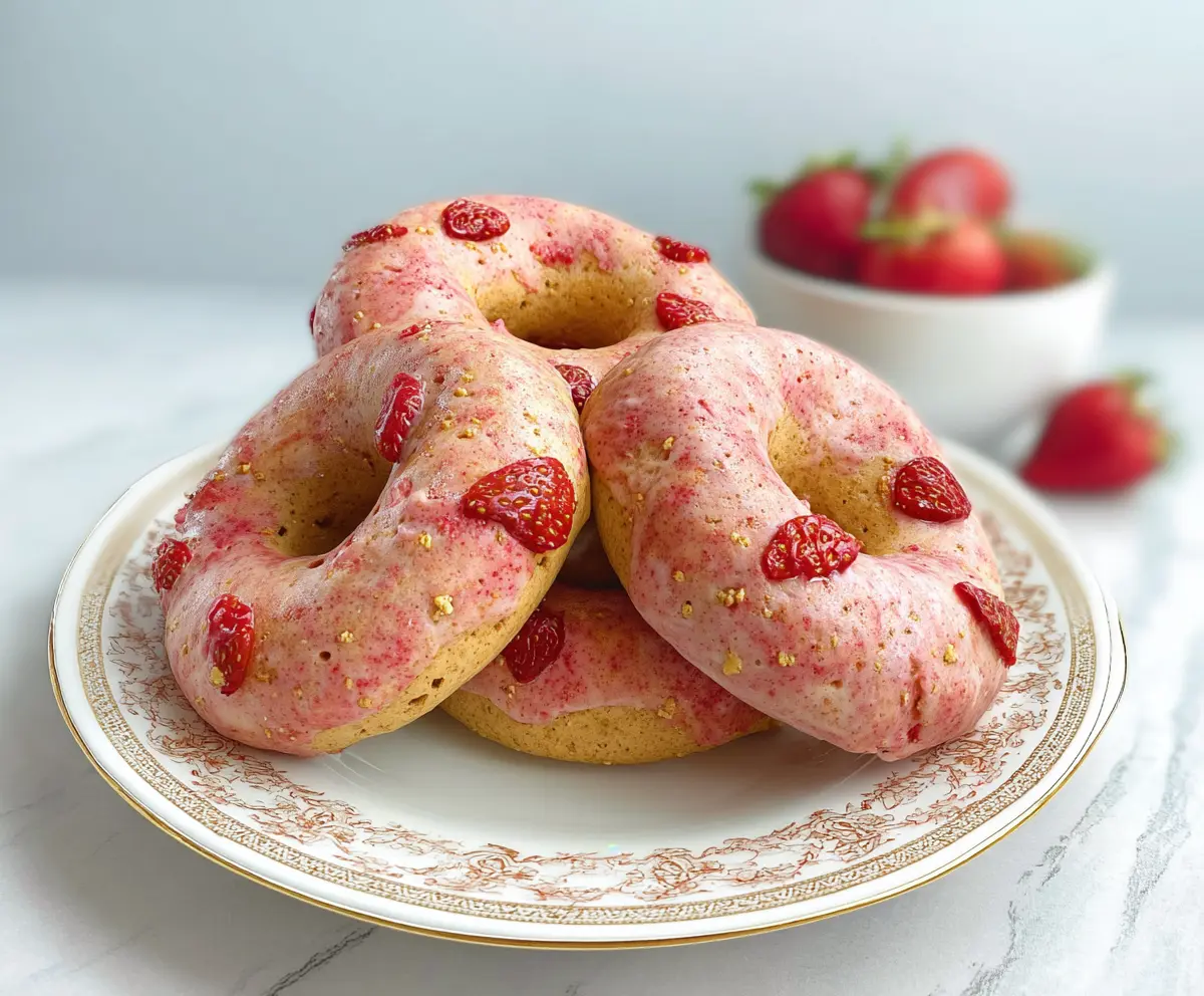 Delicious handmade strawberry bagels topped with fresh strawberries and cream cheese.