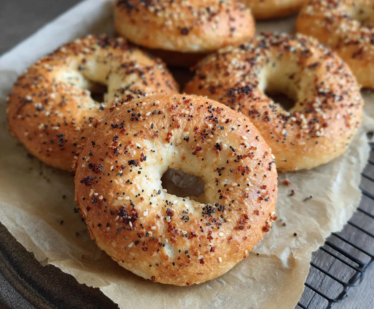 Creamy vanilla Greek yogurt bagels on a plate, showcasing a healthy breakfast option.