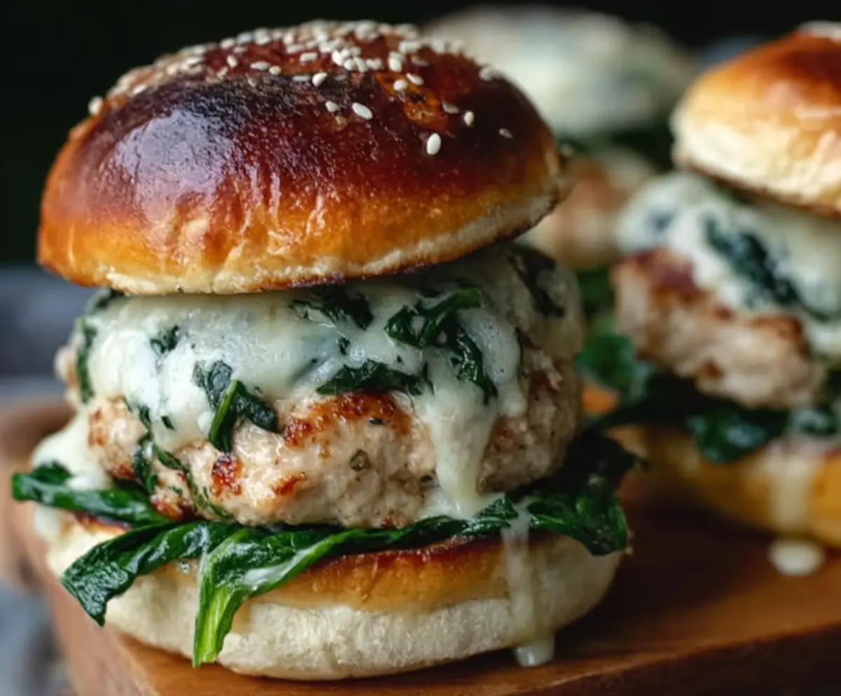 Juicy White Cheddar Spinach Chicken Burgers ready to serve with fresh toppings.