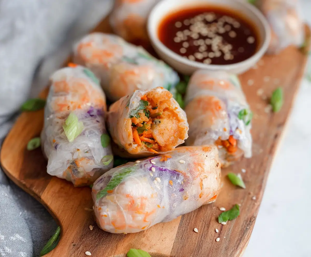 Delicious Air Fryer Shrimp Rice Paper Rolls with fresh vegetables and dipping sauce
