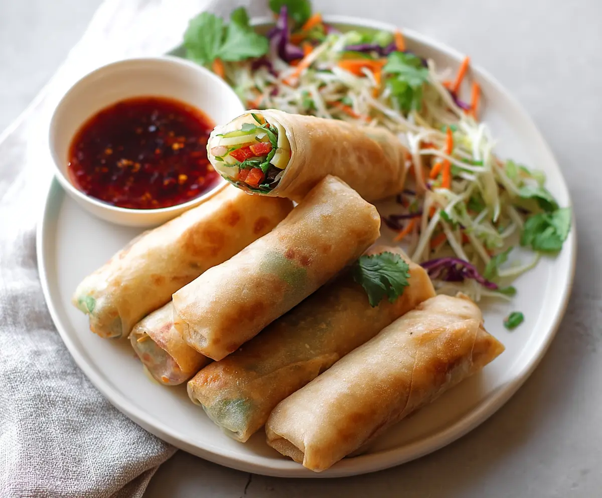 Fresh Bang Bang Vegetable Spring Rolls with colorful vegetables and crispy rice paper, perfect appetizer