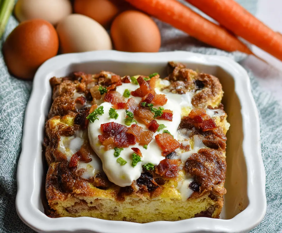 Delicious Easter Breakfast Bake with eggs, cheese, and spinach in a golden casserole dish.