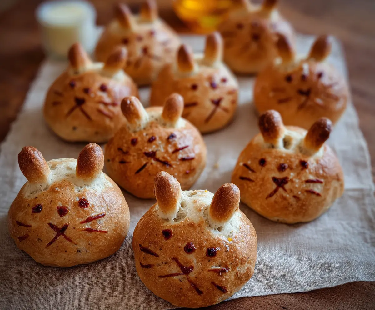 Delicious Hot Cross Bunny Rolls with sweet glaze and festive sugar decorations.