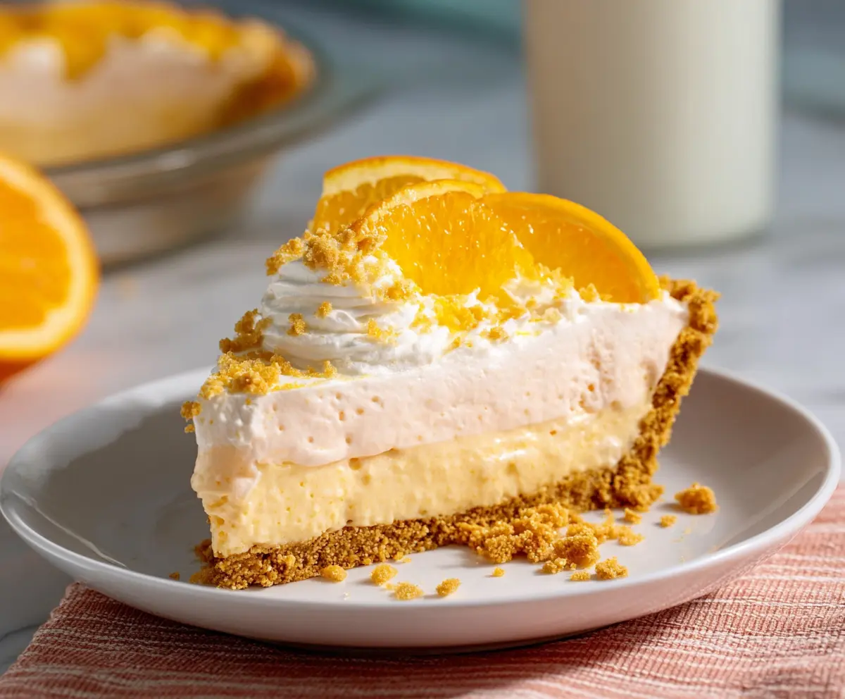 Delicious Orange Creamsicle Pie with a creamy orange filling and whipped cream topping